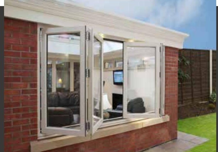 Liniar standard UPVC bi-fold doors folded open on a home extension