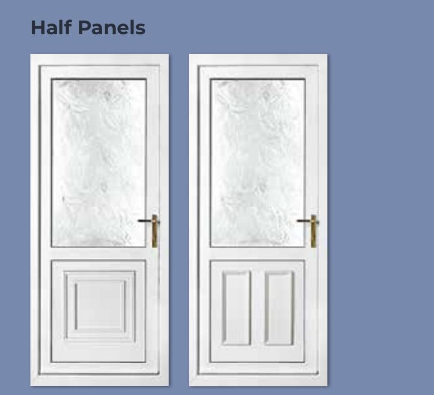 UPVC half panels, plain lower section with a lightly textured glazed upper section