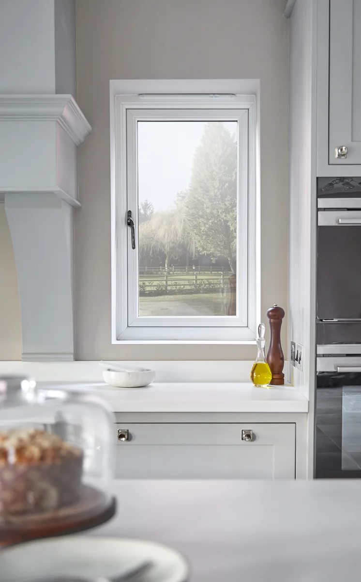 VEKA casement window installed above a kitchen worktop